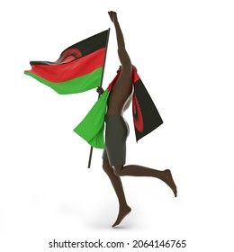 3D Rendering Of Man Holding Malawi Flag Excited And Jubilating