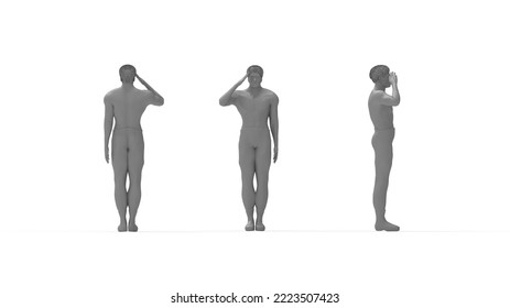 3D rendering of man saluting professional soldier salute military occupation model isolated in studio background. Computer model. 3D Illustration