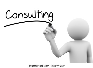3d rendering of man writing consulting with marker on transparent glass screen. 3d white people character