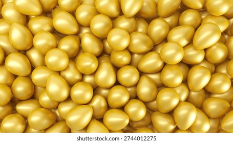 3d rendering of many golden Easter eggs - background - happy easter - vacation concept.