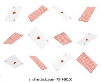 3d Rendering Of Many Playing Cards Flying In The Air All Of Them Being Aces Of Hearts. Casino And Gambling. Professional Poker. Card Games.