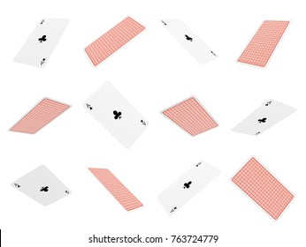 3d Rendering Of Many Playing Cards Flying In The Air All Of Them Being Aces Of Clubs. Casino And Gambling. Professional Poker. Card Games.