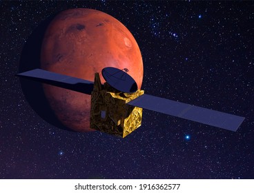 3D Rendering Mars Mission Probe With Mars Behind 