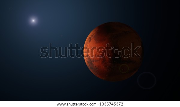 3D\
rendering mars planet in space with\
starlight