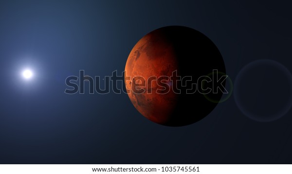 3D\
rendering mars planet in space with\
satrlight