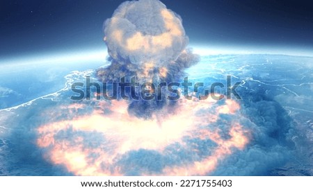 3d rendering, Massive explosion with large shockwave mushroom cloud from outer space, 