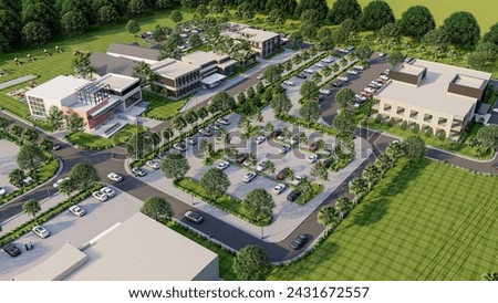 3d rendering of master plan of commercial area, school, administration, university, 2024