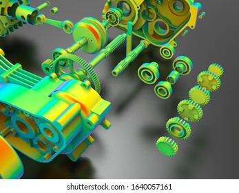 3D rendering - mechanical assembly finite element analysis concept