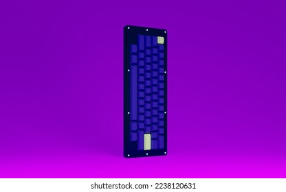 3D Rendering Mechanical Keyboard Concept Acrylic case with Purple on Keycaps