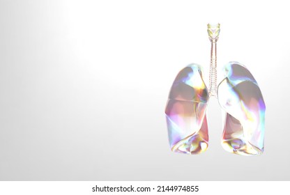 3d Rendering Medical Background With Lungs Made Of Glass.Hologram Of The Respiratory System. Crystal Clear Lungs. The Concept Of A Healthy Body And Respiratory System.