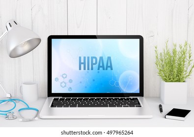 3d rendering of medical desktop with hipaa on screen