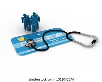 3D Rendering Medical Stethoscope On Insurance Card With Patients