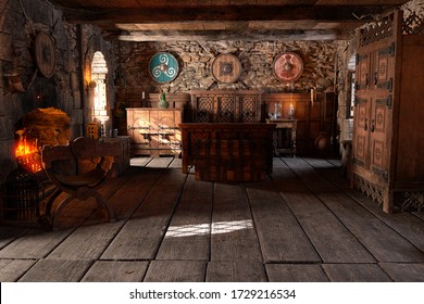 3D Rendering Of A Medieval Bedroom Interior