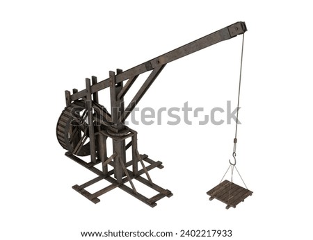 3d rendering medieval crane, ancient machine from the middle ages