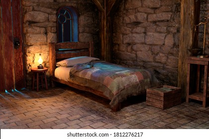 3D rendering of a medieval fairy tale cottage interior