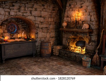 3D Rendering Of A Medieval Fairy Tale Cottage Interior