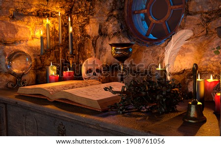 3D rendering of a medieval fairy tale cottage interior