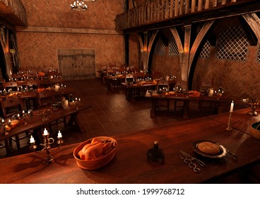 3D Rendering Of A Medieval Great Hall Interior