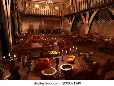 3D Rendering Of A Medieval Great Hall Interior