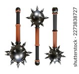 3d rendering medieval mace war weapon metallic iron perspective view