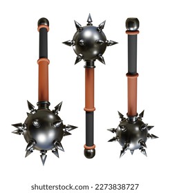3d rendering medieval mace war weapon metallic iron perspective view