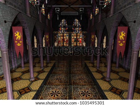 3D rendering of a medieval royal hall