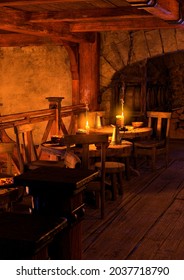 3D Rendering Of A Medieval Tavern Interior