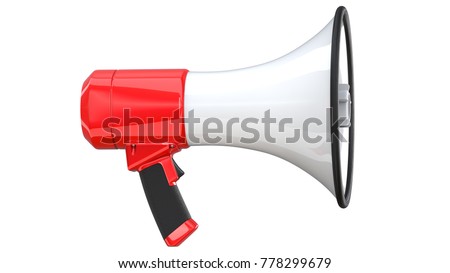 3d rendering of megaphone, isolated on white background. 3D illustration of bullhorn -Clipping Path