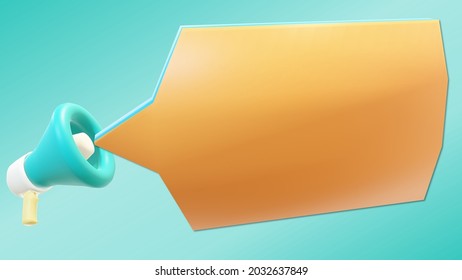 3D Rendering Of Megaphone With Speech Bubbles On Blue Background, Important Announcement. Loudspeaker 3D Illustration