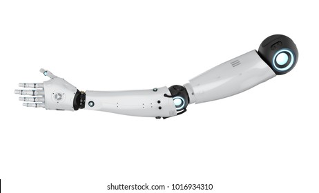 3d Rendering Metal Cyborg Arm Isolated On White