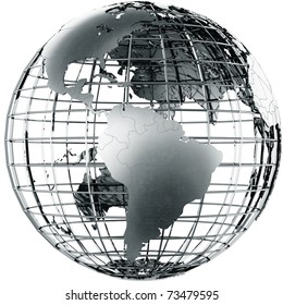 3d Rendering Of A Metal Globe Showing Middle America