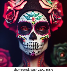 3d Rendering Of Mexican Sugar Skull Face Paint