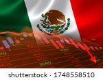 3D rendering of Mexico economic downturn and stock exchange market showing stock chart down in red negative territory. Business money market crisis concept caused by Covid-19 or other catastrophe.