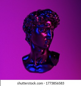 3d Rendering Michelangelos David Head Neon Stock Illustration ...