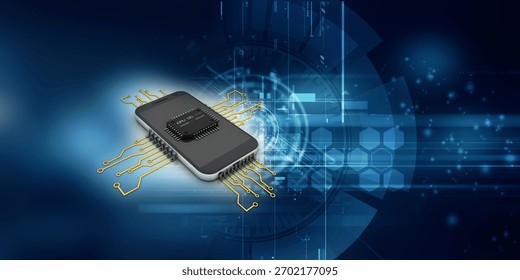 3d rendering microchips with mobile phone