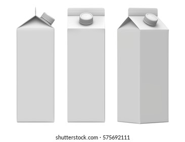 3D Rendering Milk Box, 1L Milk Carton Box With Screw Cap Mock-up, White Clear Empty Box