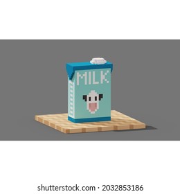 3d rendering milk box voxel art perfect for design project