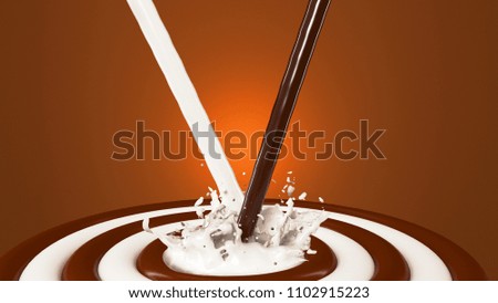 3d rendering of milk and chololate splashing into circle shapes.