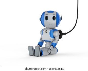 3d Rendering Mini Robot Plug In On White Background