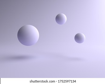 3D Rendering. Minimal Abstract Scene With Spherical Objects Floating On Many Purple Backgrounds. Independent Floating Round Object, Isolated On Violet Background. Display Product, Illustration.