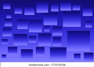 3D rendering. Minimal abstract scene with square objects floating on many blue backgrounds. Independent floating Square object, Isolated on blue gradient background. Display ad, product, illustration.