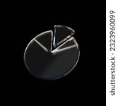 3d rendering minimal glassy pie chart isolated on black background. glassmorphism pie chart.