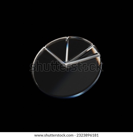 3d rendering minimal glassy pie chart isolated on black background. glassmorphism pie chart.