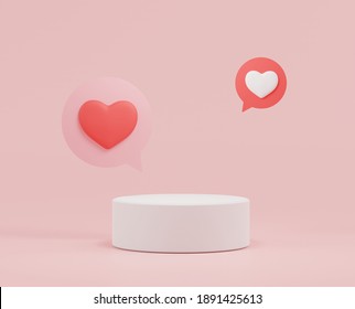 3d rendering of minimal scene of blank podium with Valentine's Day theme. Display stand for product presentation mock up. Cylinder stage in sweet lovely pink color with simple design. Sweet background