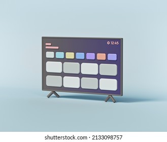 3d Rendering. Minimal Smart TV Interface Isolated. Video Streaming Service Apps Icons.