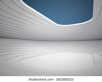 3d Rendering Minimal Stadium Wave Perspective White Blue Sky