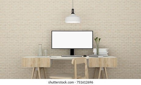 3D Rendering minimal style Interior minimal work space or living room and wall decorate in hotel