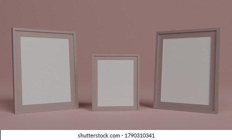 3d rendering minimalist background. set of 3 frame mockup with minimal scene. Poster and photo mockup. Clean, modern, minimal frame. Empty frame Indoor interior, show text or product