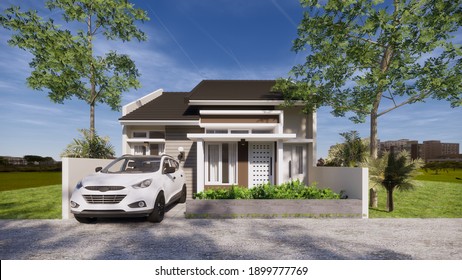 3D rendering a minimalist house design in urban and the enviroment at day