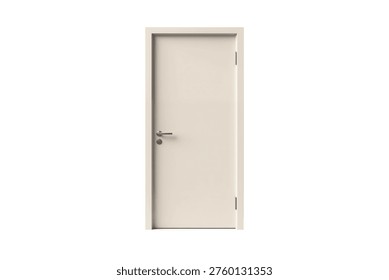 3d rendering of a minimalist, light beige door with a silver handle, isolated on a white background.
